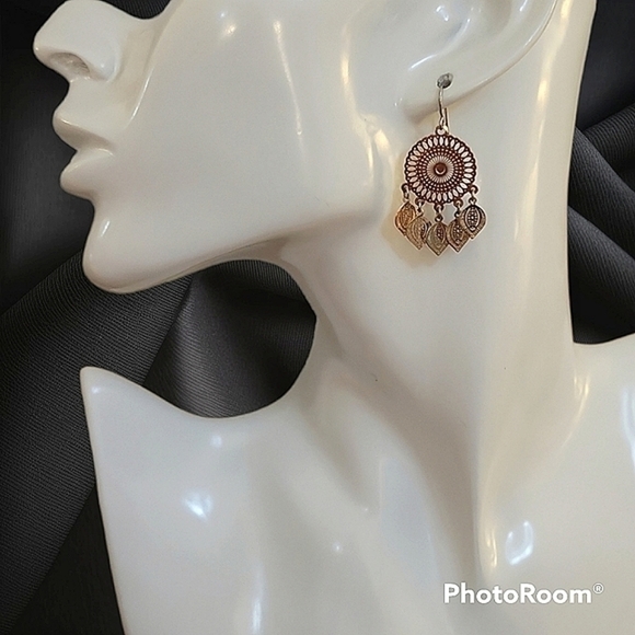 Silvertone Mandala Dream Catcher Chandalier Fringe Dangle Hook Earrings - Picture 1 of 6